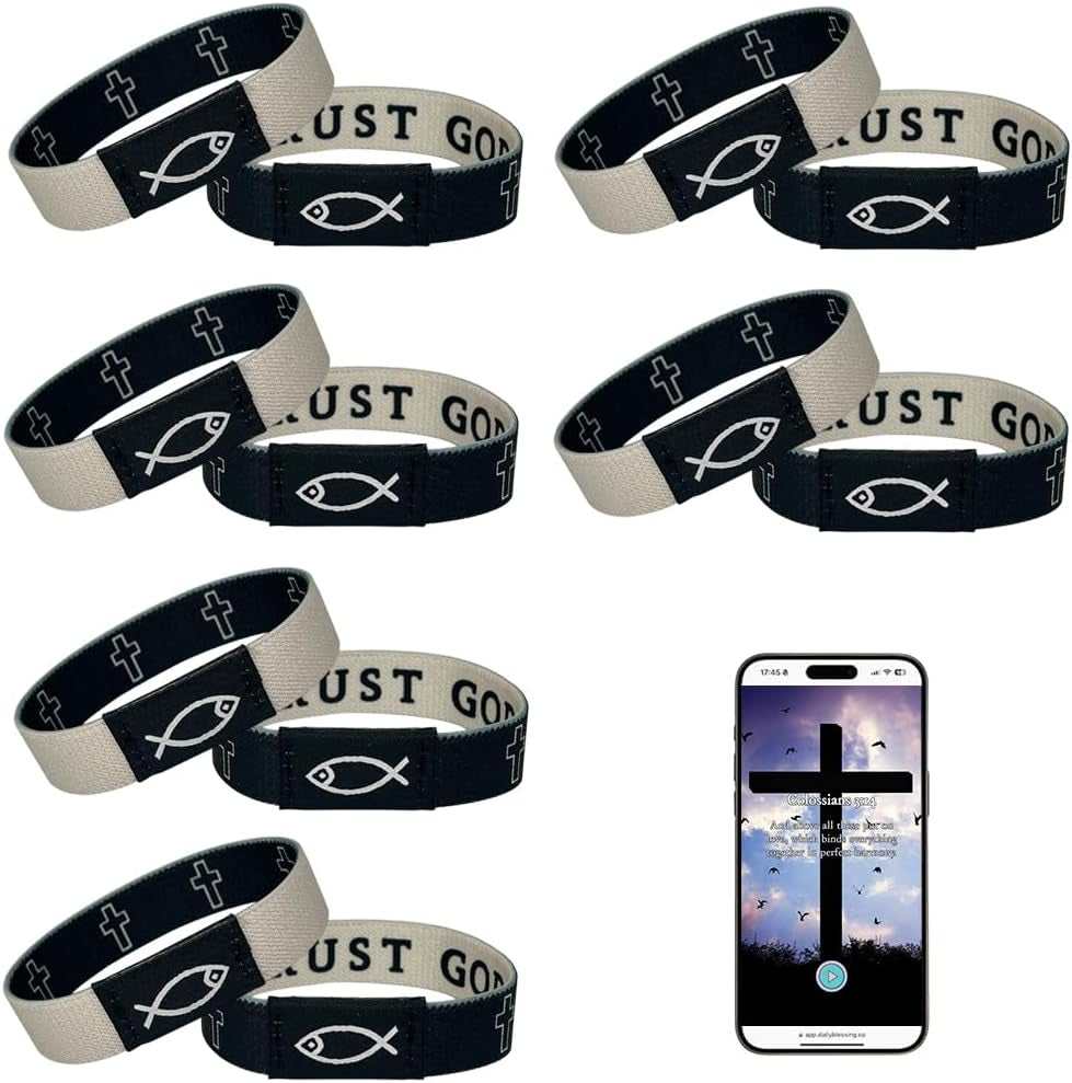 ✝ 6-Piece Bible Verse NFC Bracelets Elastic Christian Scripture Wristbands Faith Gifts for Women Men