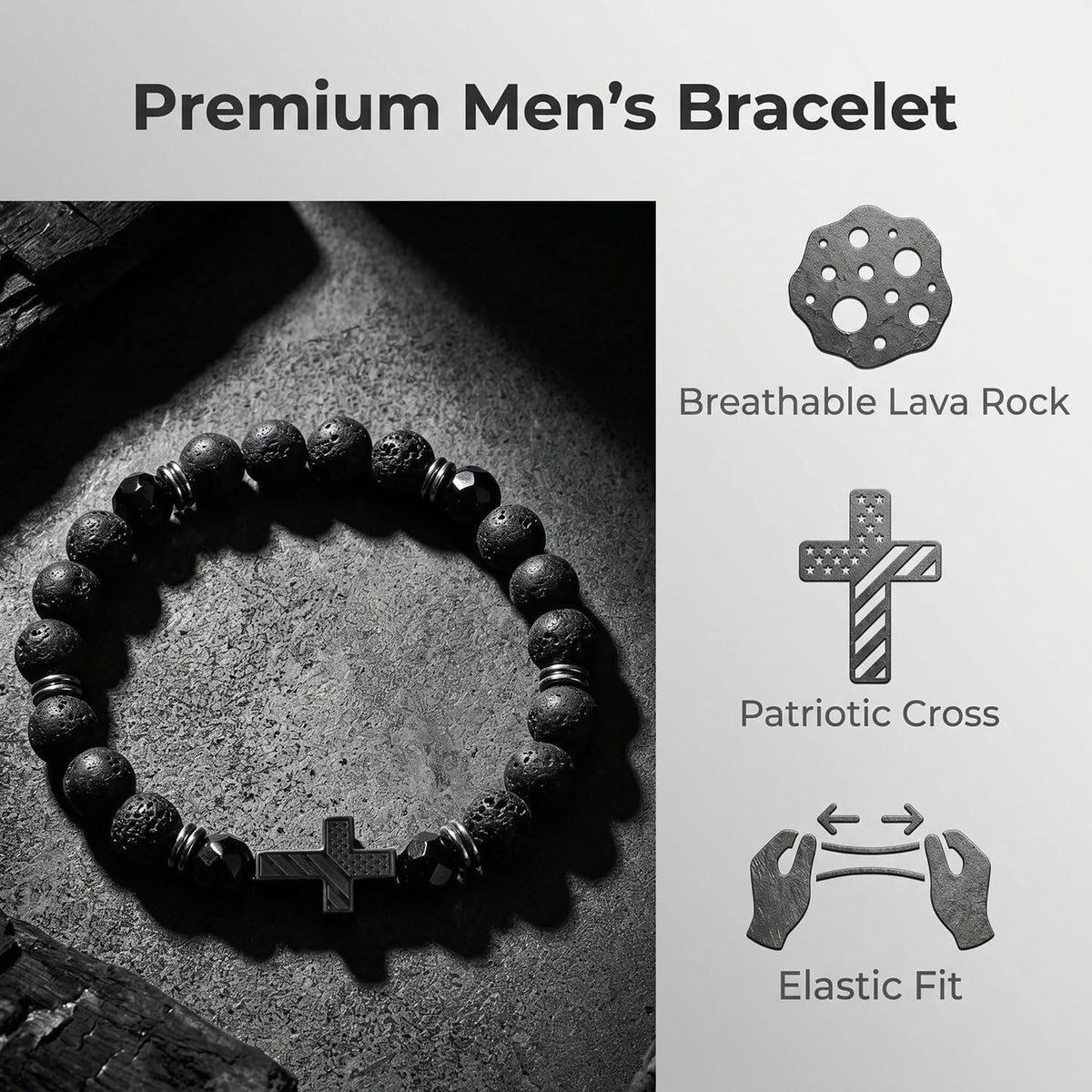 ✝ American Flag Cross Bracelet for Men Patriotic Christian Faith Gift for Dad Husband Veteran