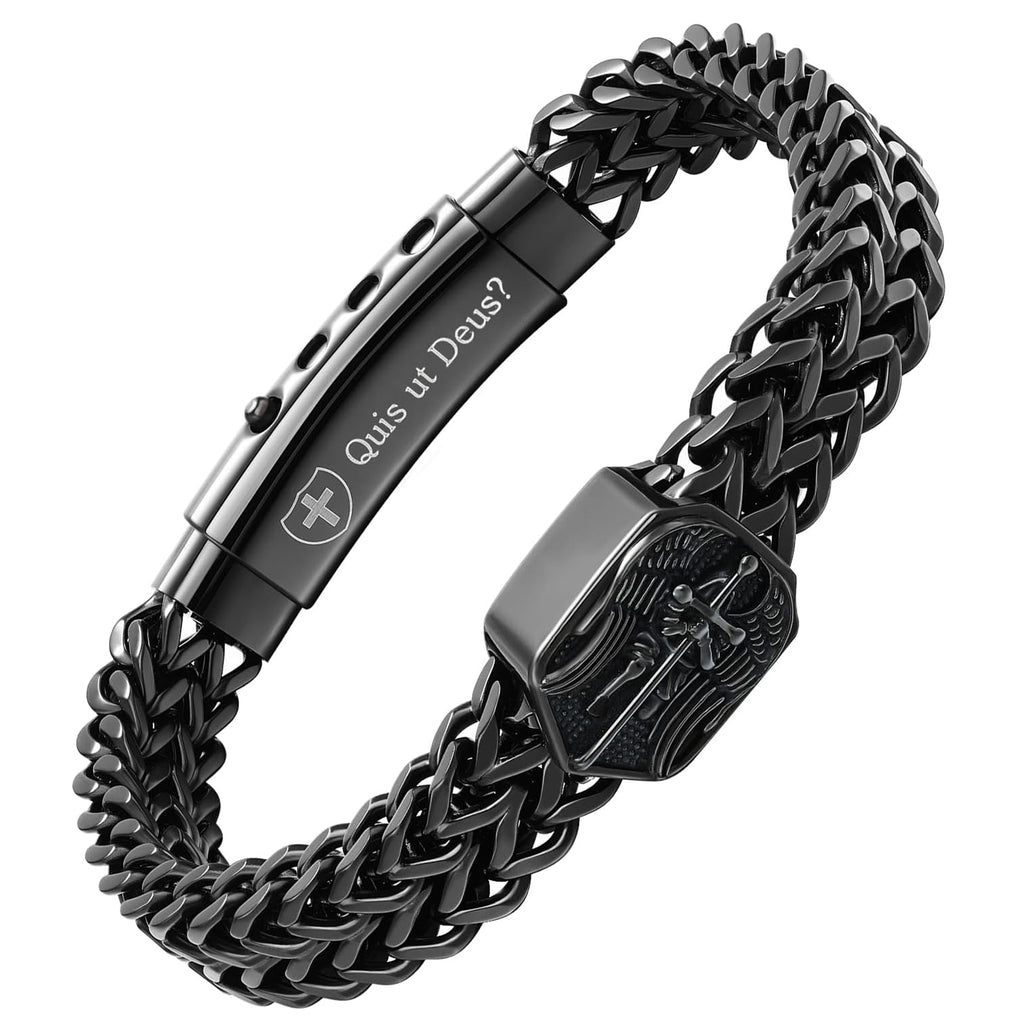 ✝ St Michael Bracelet for Men Catholic Christian Faith Stainless Steel Religious Gift Black Adjustable
