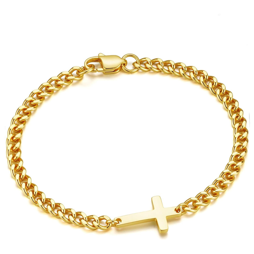 ✝ Men's Gold Cross Bracelet Cuban Link Christian Faith Stainless Steel Religious Jewelry Gift