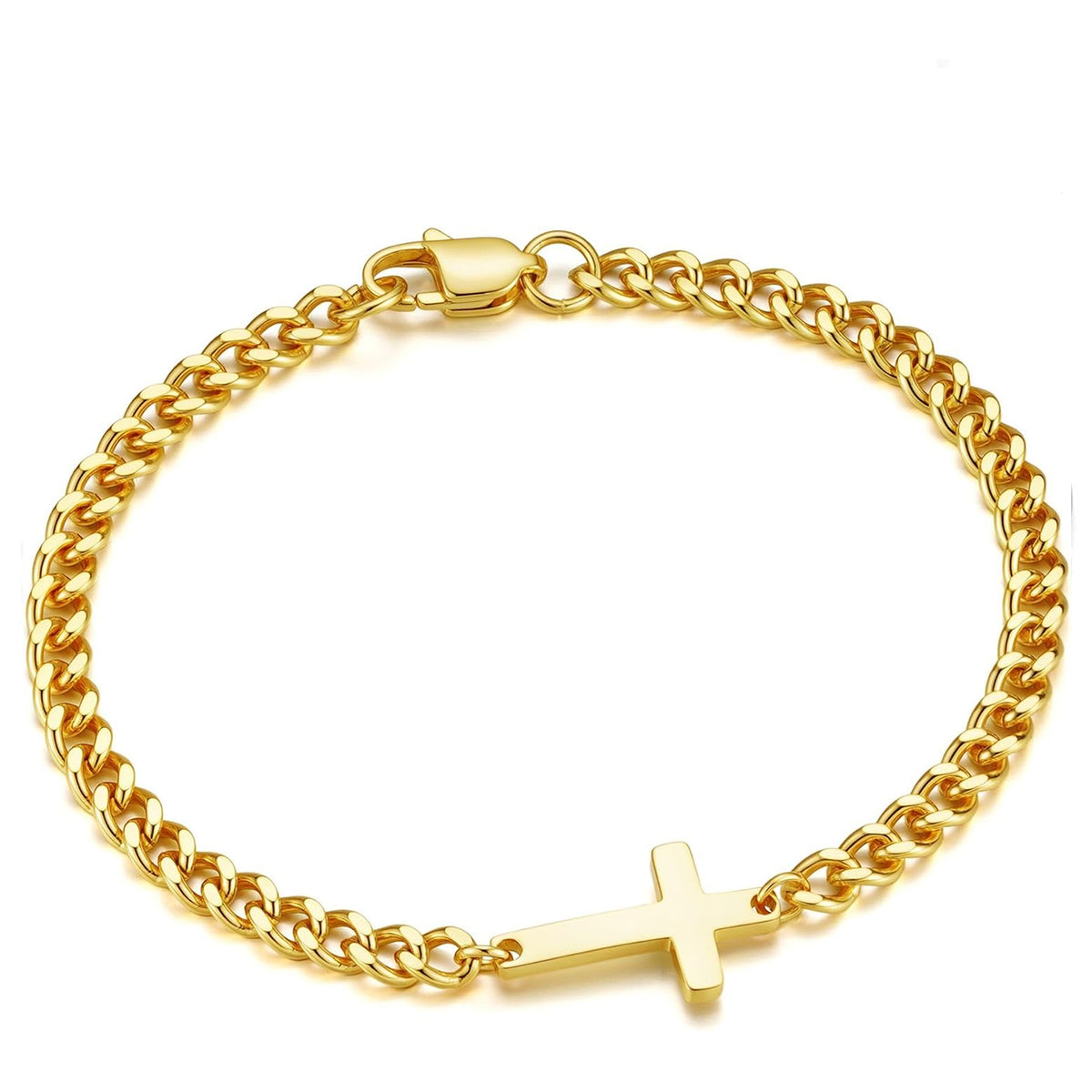 ✝ Men's Gold Cross Bracelet Cuban Link Christian Faith Stainless Steel Religious Jewelry Gift