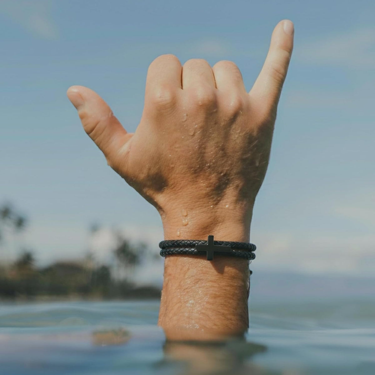 Men's Adjustable Silicone Christian Cross Bracelet Waterproof Sweatproof Religious Faith Jewelry Gift for Men