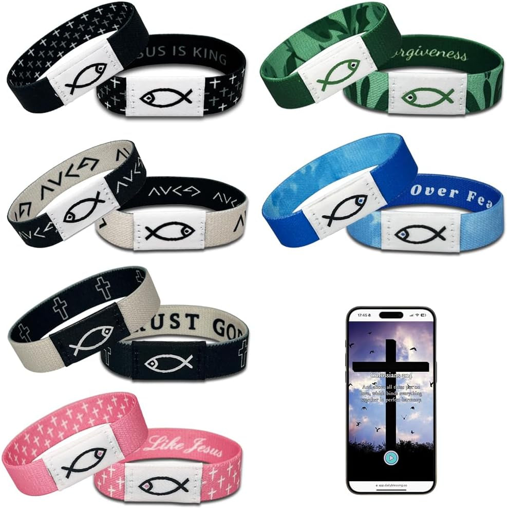✝ 6-Piece Bible Verse NFC Bracelets Elastic Christian Scripture Wristbands Faith Gifts for Women Men