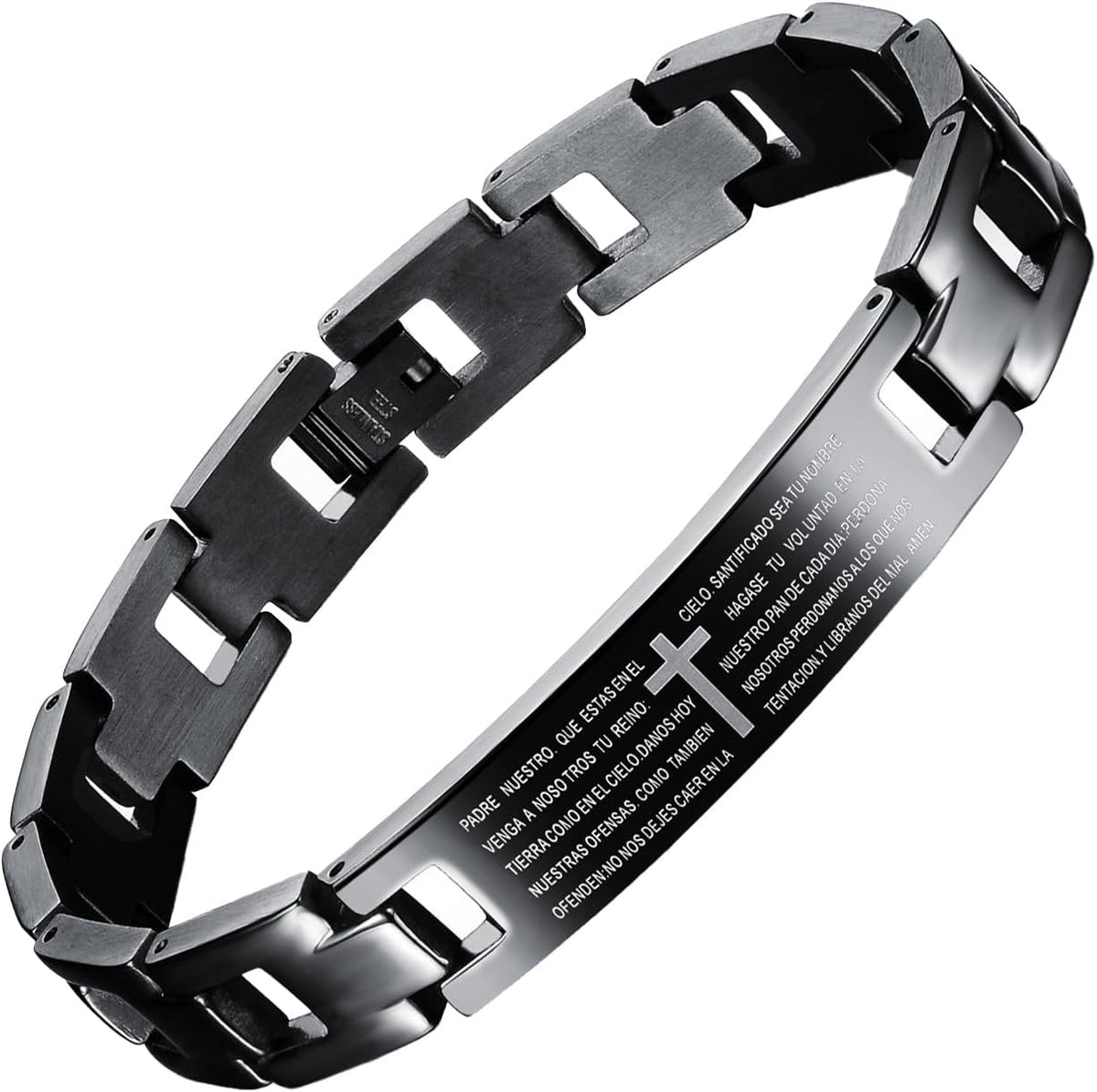 ✝ Spanish English Lord's Prayer Cross Bracelet for Men, Christian Bible Scripture Faith Jewelry