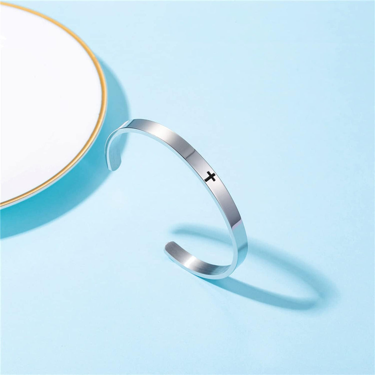 ✝ Women's God Is Within Her Psalm 46:5 Cuff Bracelet Stainless Steel Christian Bible Verse Faith Jewelry Gift