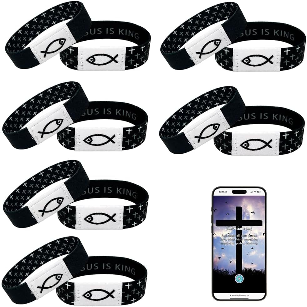 ✝ 6-Piece Bible Verse NFC Bracelets Elastic Christian Scripture Wristbands Faith Gifts for Women Men