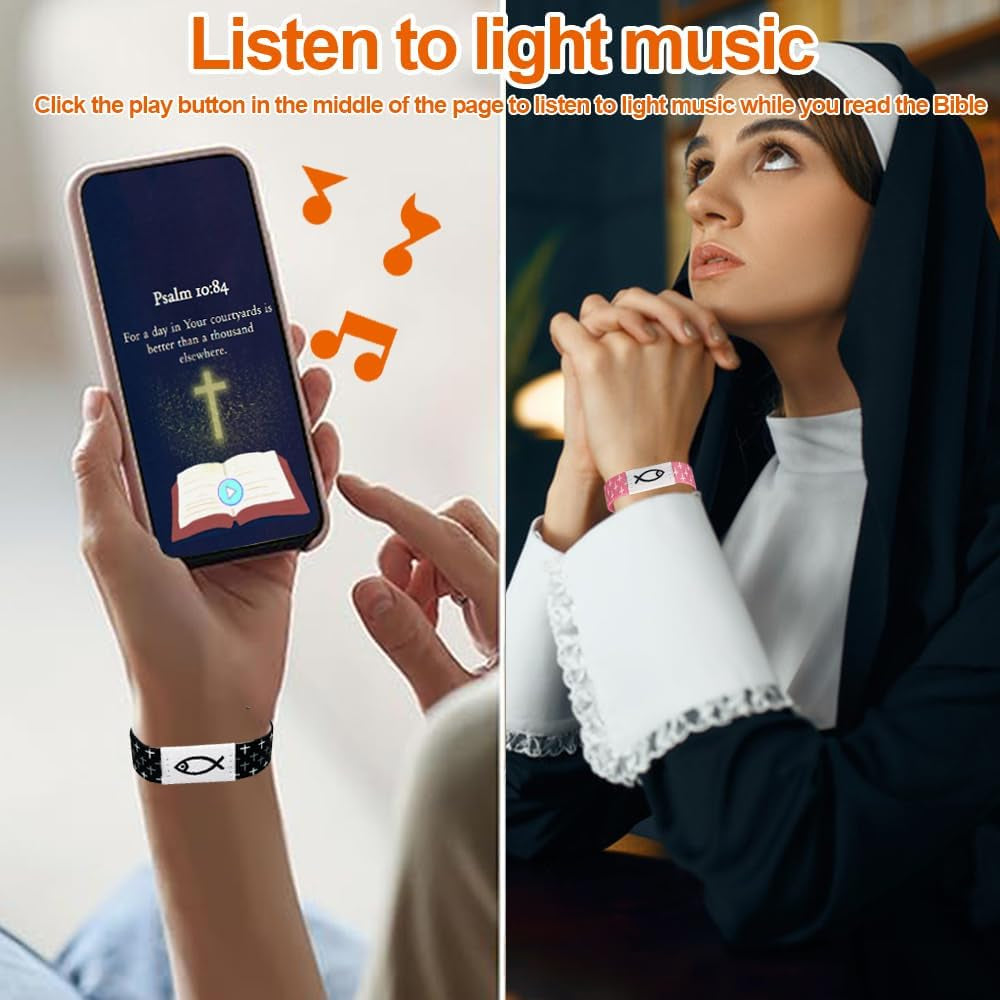 ✝ 6-Piece Bible Verse NFC Bracelets Elastic Christian Scripture Wristbands Faith Gifts for Women Men