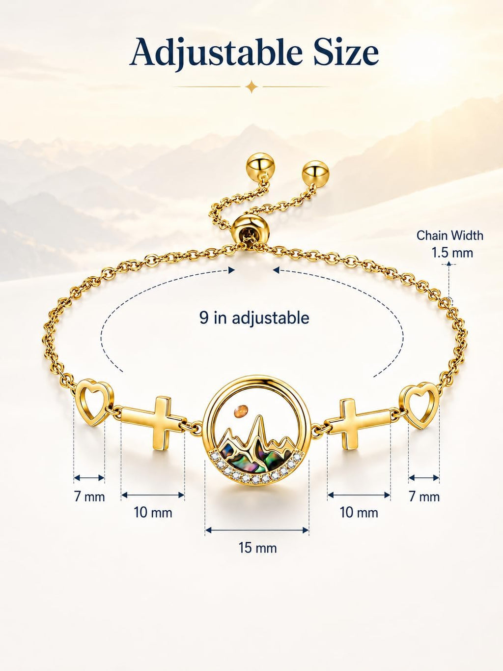 ✝ Women's 14K Gold Mustard Seed Cross Bracelet Adjustable Faith Jewelry Inspirational Gift for Baptism Confirmation