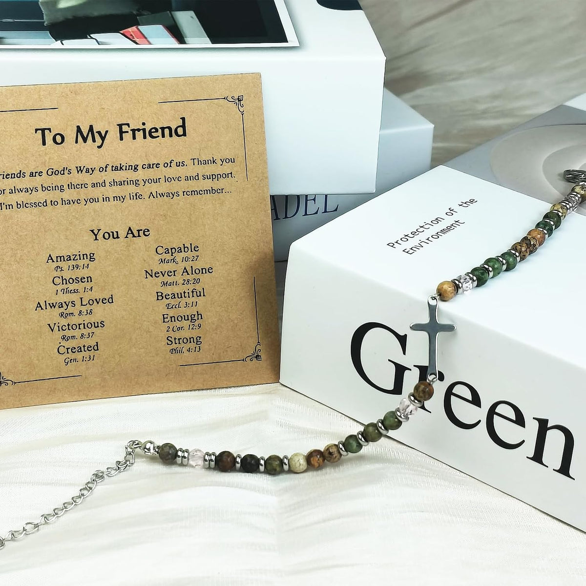 ✝ Women's Wave Charm Friendship Bracelet Natural Stone Beaded Christian Faith Inspirational Jewelry Gift for Women