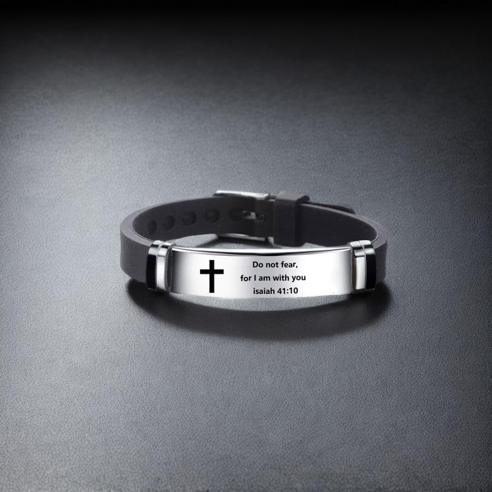 Men's Isaiah 41:10 Cross Leather Bracelet Stainless Steel Christian Bible Verse Faith Religious Jewelry Gift Women