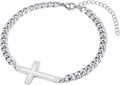✝ Men's Stainless Steel Cuban Cross Bracelet 5MM Adjustable Chain Christian Jesus Religious Confirmation Faith Jewelry Gift