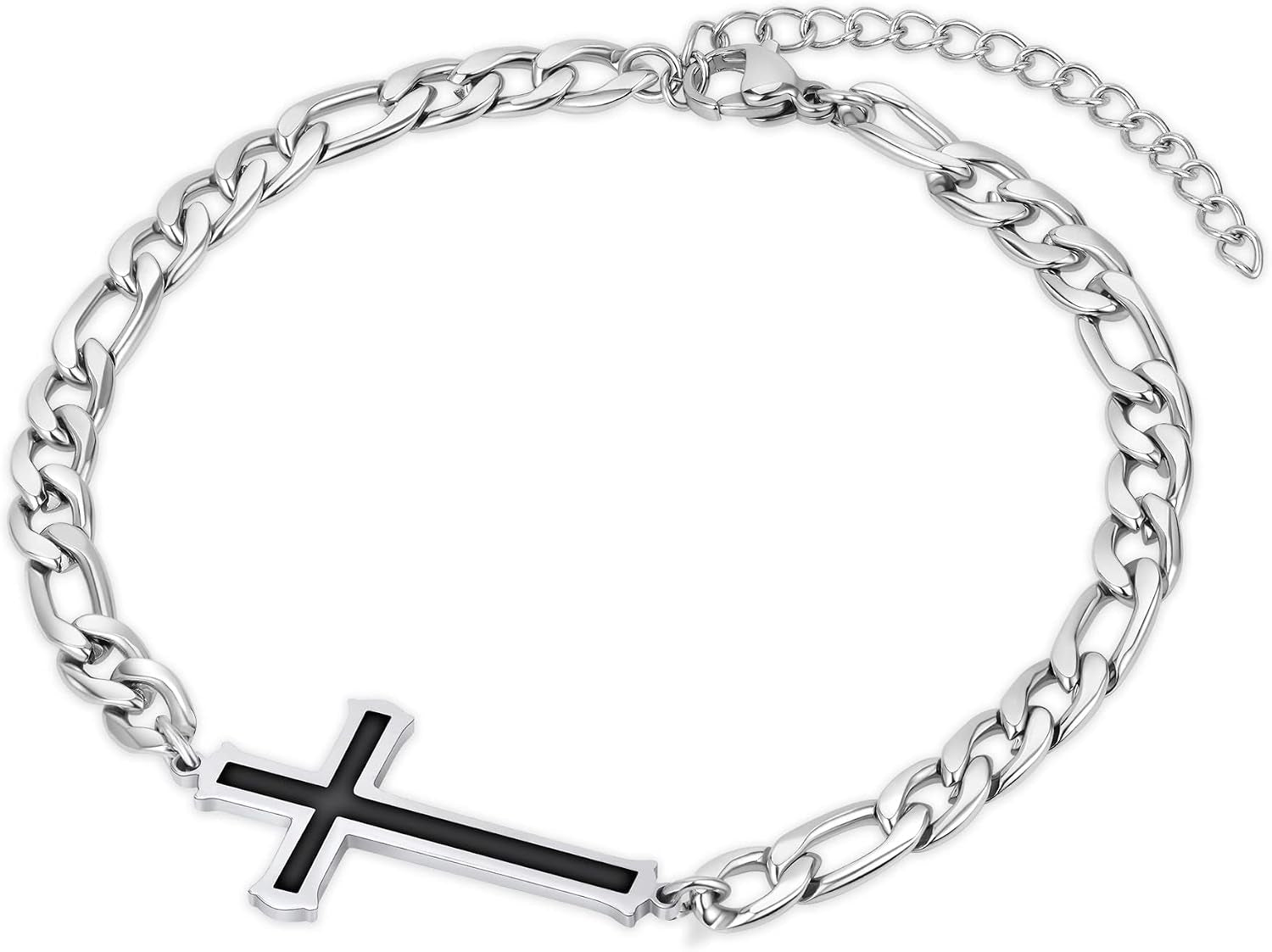 ✝ Men's Stainless Steel Cuban Cross Bracelet 5MM Adjustable Chain Christian Jesus Religious Confirmation Faith Jewelry Gift