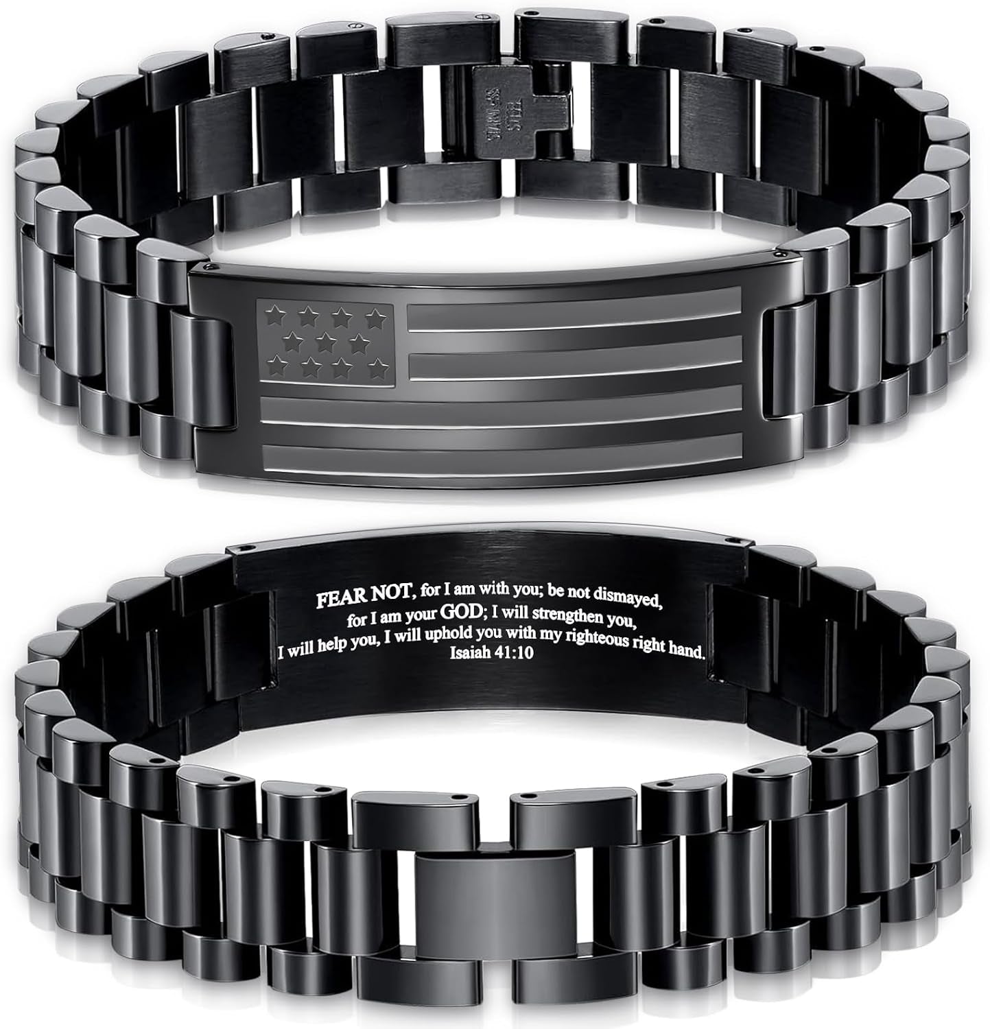 ✝ Men's American Flag Cross Bracelet Stainless Steel Adjustable Christian Bible Verse Faith Religious Jewelry Gift for Dad Husband