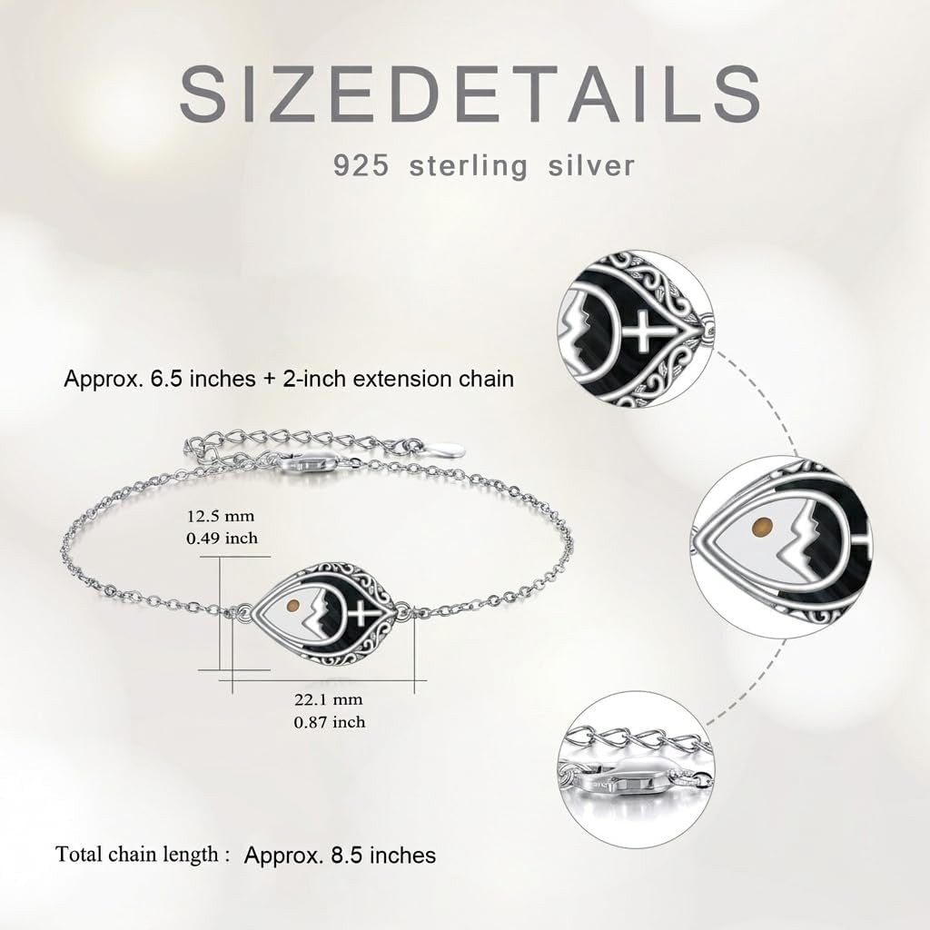 Women's Mustard Seed Cross Bracelet Sterling Silver Black Onyx Christian Faith Jewelry Gift for Mom