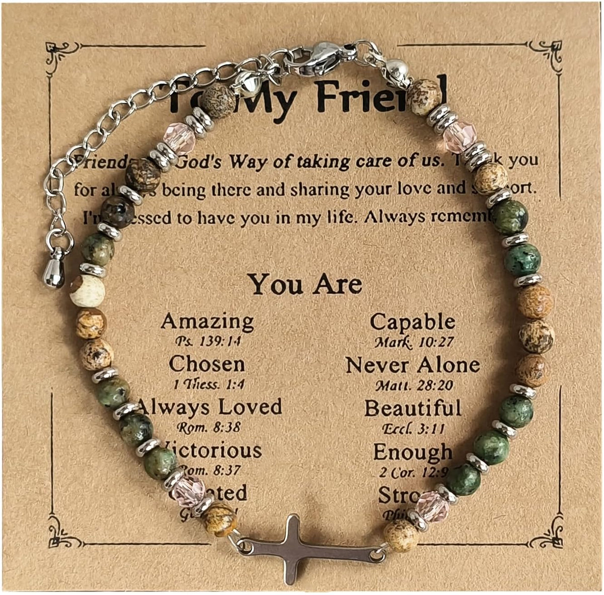 ✝ Women's Wave Charm Friendship Bracelet Natural Stone Beaded Christian Faith Inspirational Jewelry Gift for Women