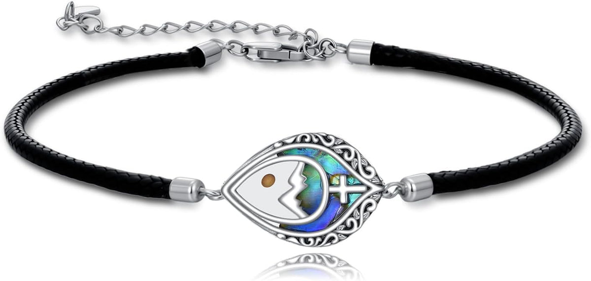 Women's Mustard Seed Cross Bracelet Sterling Silver Black Onyx Christian Faith Jewelry Gift for Mom