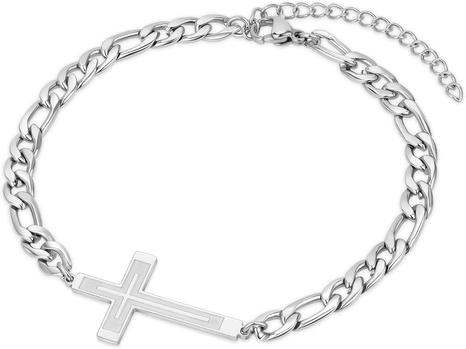 ✝ Men's Stainless Steel Cuban Cross Bracelet 5MM Adjustable Chain Christian Jesus Religious Confirmation Faith Jewelry Gift