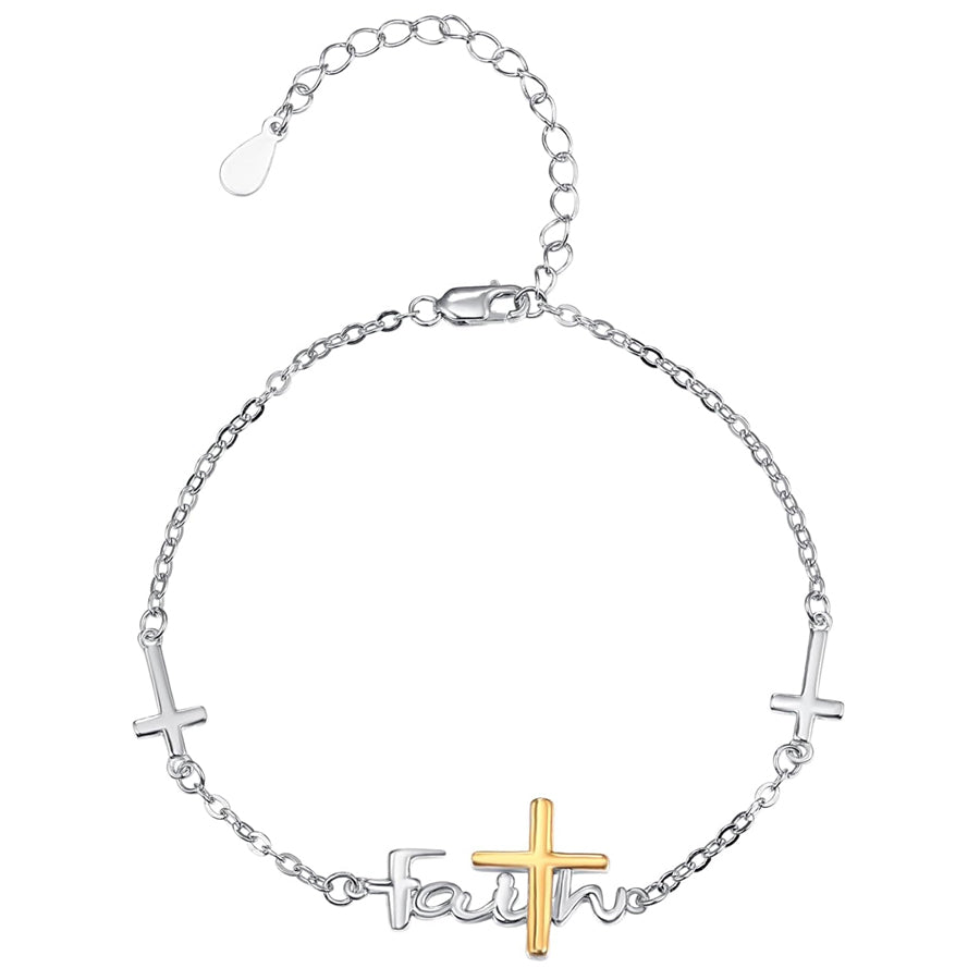 Women's 925 Sterling Silver Cross Bracelet Christian Faith Religious Jewelry Inspirational Gift for Mom Wife Sister