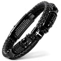 ✝ Men's John 3:16 Cross Bracelet Adjustable Black Leather Christian Faith Religious Jewelry Inspirational Gift