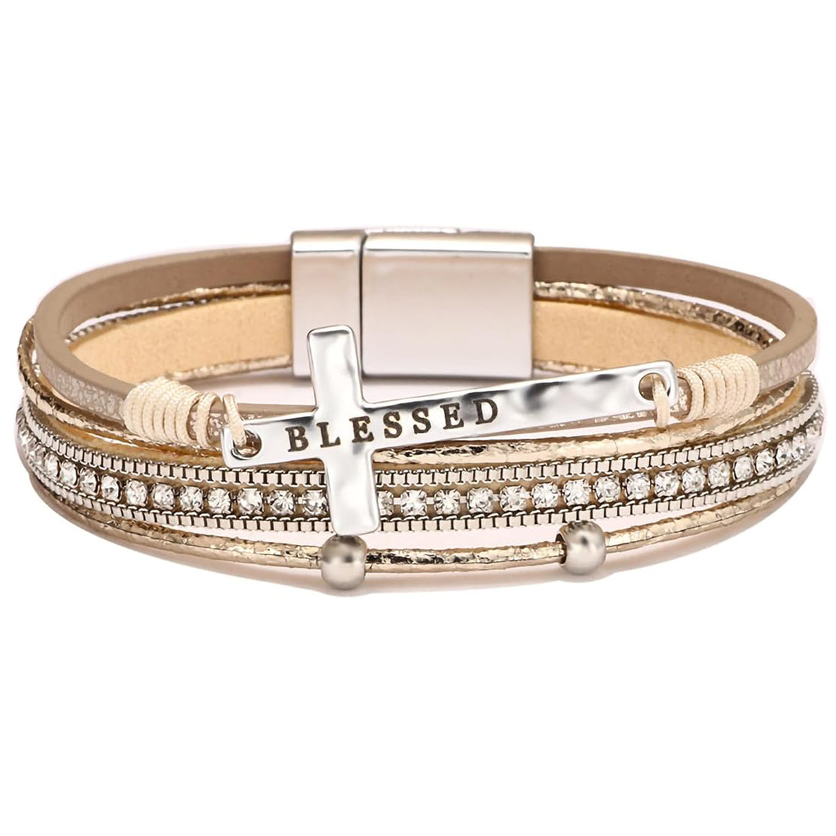 Blessed Cross Leather Wrap Bracelet for Women Boho Western Stacked Cuff Christian Faith Jewelry Gift