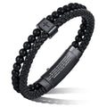 Christian Cross Black Leather Bracelet for Men, Double-Row Braided Leather Cross Bracelet Bible Verse Agate Onyx Beaded Bangle, Adjustable Wristband Faith Religious Christian Jewelry Gift for Men