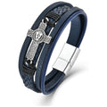 ✝ Men's Vintage Celtic Cross Leather Bracelet Christian Faith Shield Braided Stainless Steel Religious Jewelry Gift