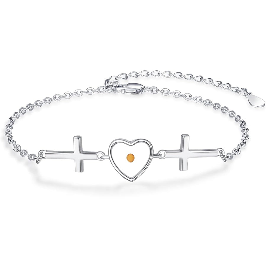 Women's 925 Sterling Silver Heart Mustard Seed Cross Bracelet Christian Faith Jewelry Inspirational Religious Gift