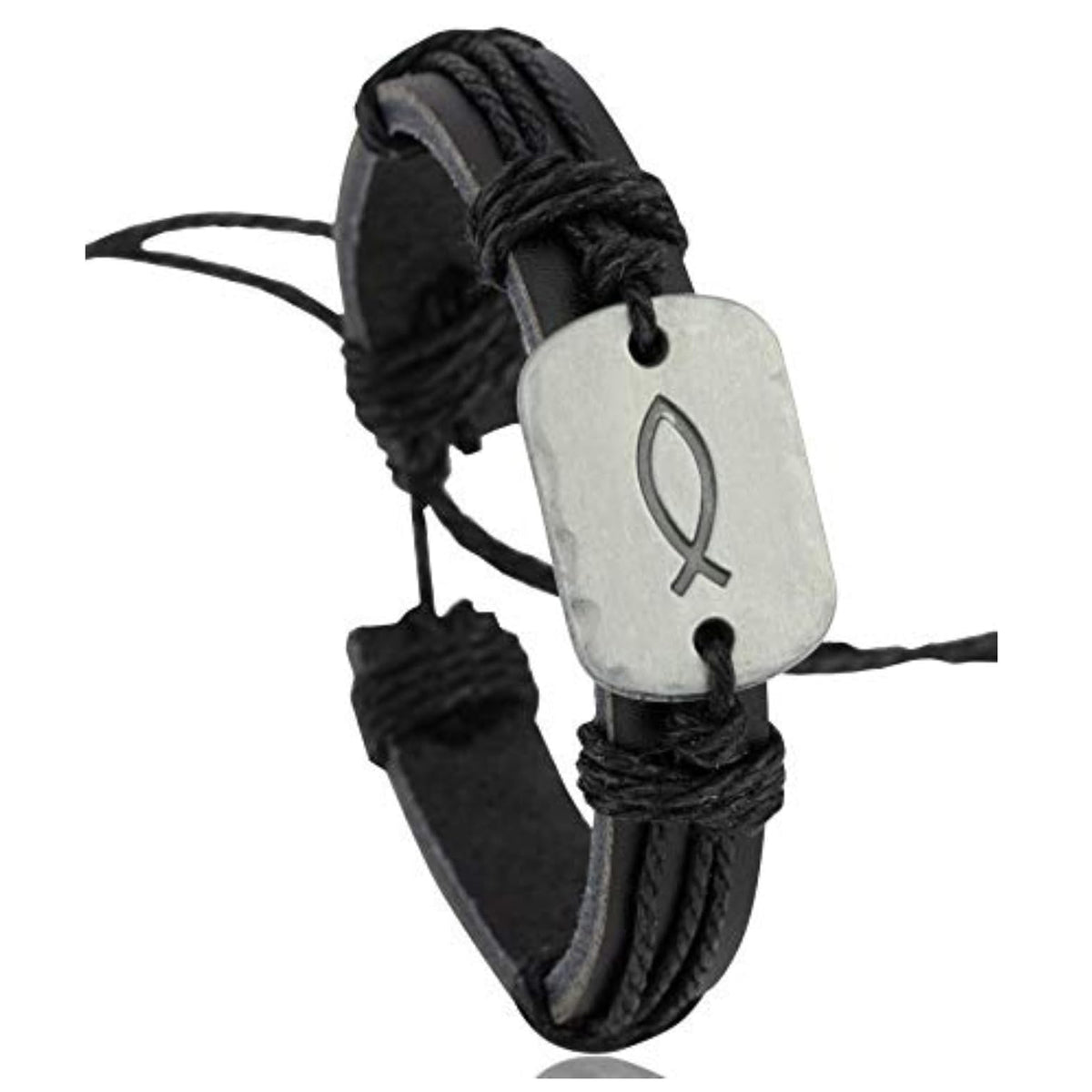 ✝ Men's Jesus Fish Leather Wrap Bracelet Adjustable Christian Faith Confirmation Religious Jewelry Gift