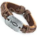 ✝ Men's Jesus Fish Leather Wrap Bracelet Adjustable Christian Faith Confirmation Religious Jewelry Gift