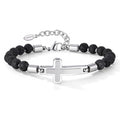 Men's Cross Beaded Bracelet Stainless Steel Christian Faith Religious Catholic Jewelry Gift for Husband Dad
