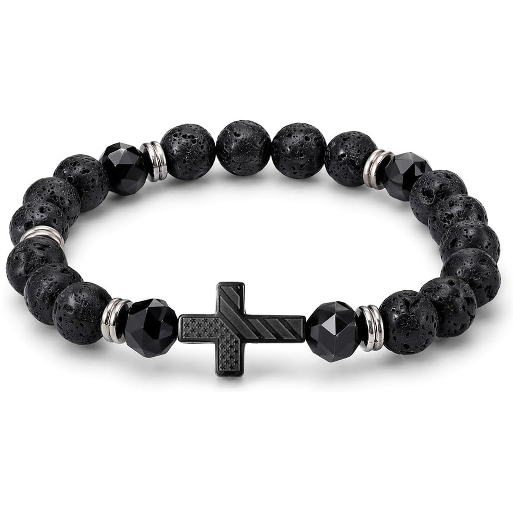 ✝ American Flag Cross Bracelet for Men Patriotic Christian Faith Gift for Dad Husband Veteran