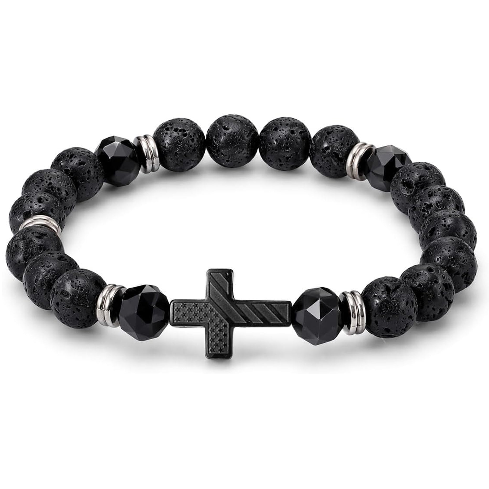 ✝ American Flag Cross Bracelet for Men Patriotic Christian Faith Gift for Dad Husband Veteran