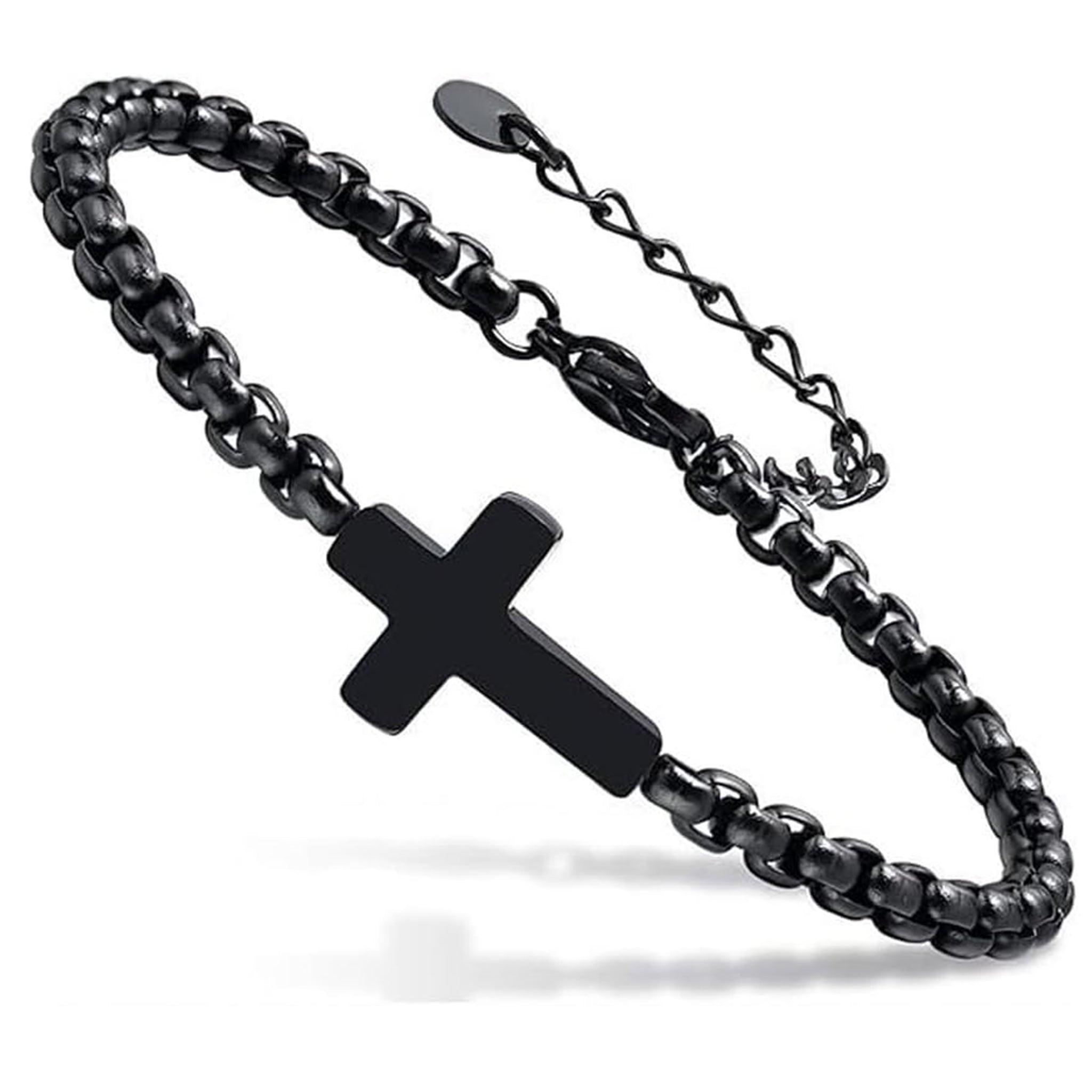 ✝ Cross Bracelet for Men Women Silver Stainless Steel Chain Adjustable Christian Religious Jewelry Gift