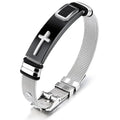 ✝ Men's Holy Cross Bracelet Stainless Steel Black Silver Adjustable Vintage Christian Religious Jewelry Gift