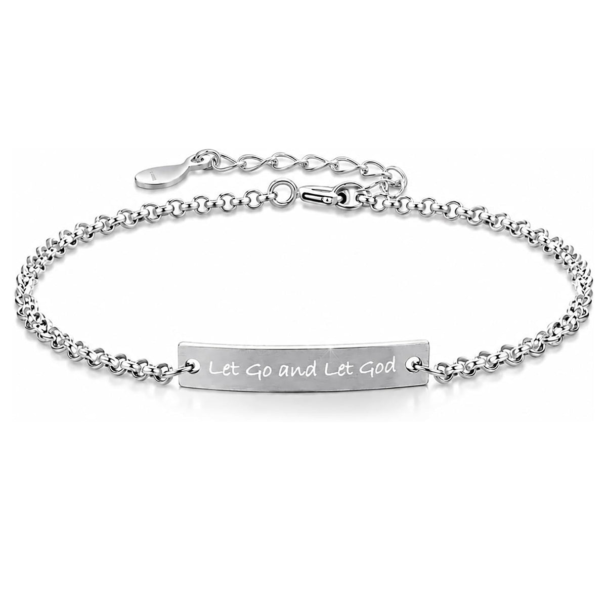 ✝ Women's Let Go and Let God Bracelet 925 Sterling Silver Christian Faith Inspirational Jewelry Gift Daughter Sister Friend
