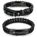 ✝ 2 Pack Men's Christian Cross Bracelets Braided Leather Bible Verse Faith Gifts for Him
