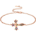 Women's 925 Sterling Silver Pink Rose Cross Bracelet Abalone Shell Christian Faith Religious Jewelry Gift