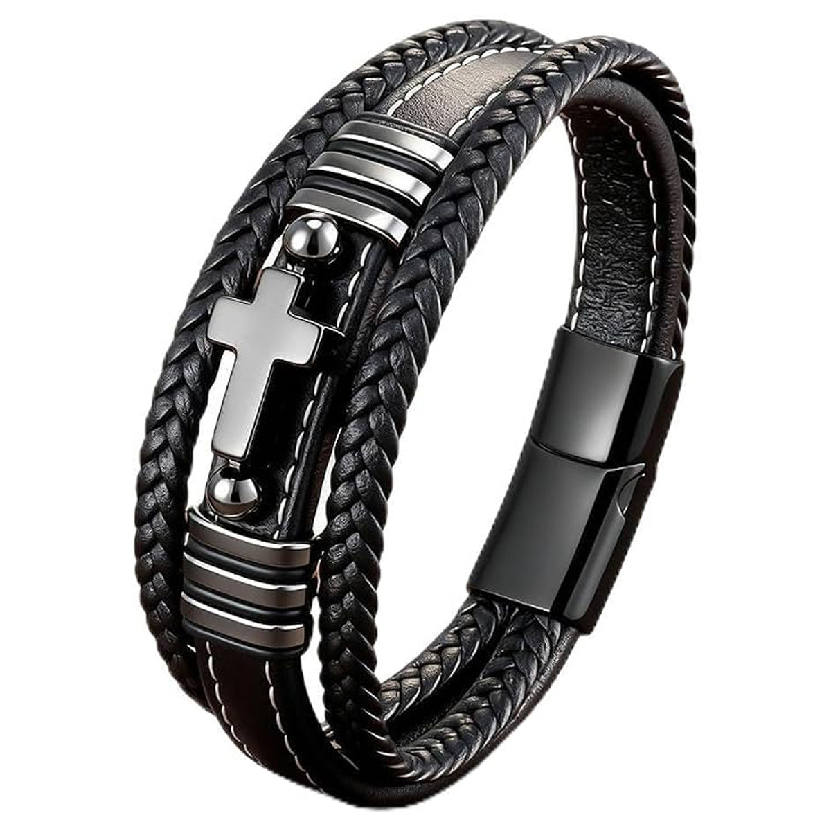 ✝ Men's Stainless Steel Cuban Cross Bracelet 5MM Adjustable Chain Christian Jesus Religious Confirmation Faith Jewelry Gift